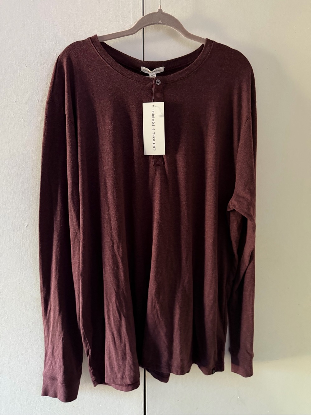 Threads 4 Thought Burgundy Henley Top - Picture 2 of 6